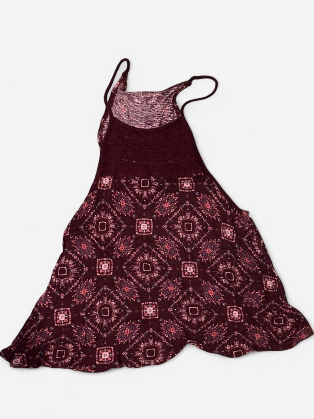 Cape Juby Burgundy Geometric Spaghetti Strap Blouse